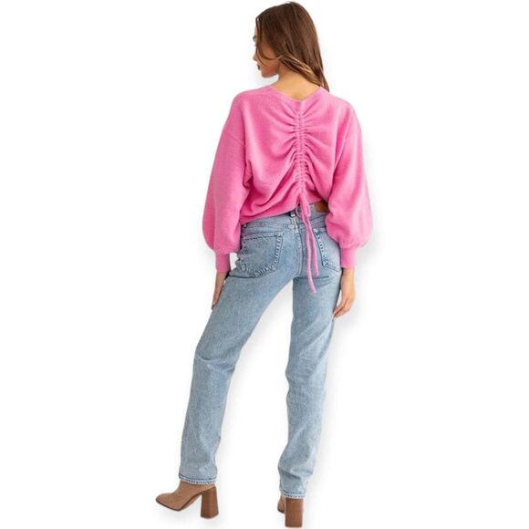 Le Lis Sweater NWT Pink Fuzzy Puff Sleeve Cinched Back Size Small - Picture 9 of 9